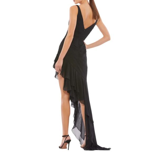 Mac Duggal Black Asymmetrical Ruffled V-Neck Chiffon Dress 49487 Women’s Sz 4 - Picture 6 of 10